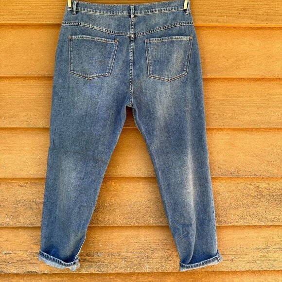Free People Blue Denim Straight Cropped Boyfriend Style Jeans Size 30 - Picture 7 of 13
